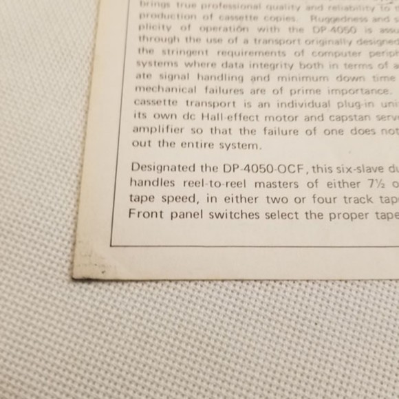 Original Vintage OTARI Dealer sheet/Spec DP-4050 8:1 Cassette Duplicator - Picture 6 of 7